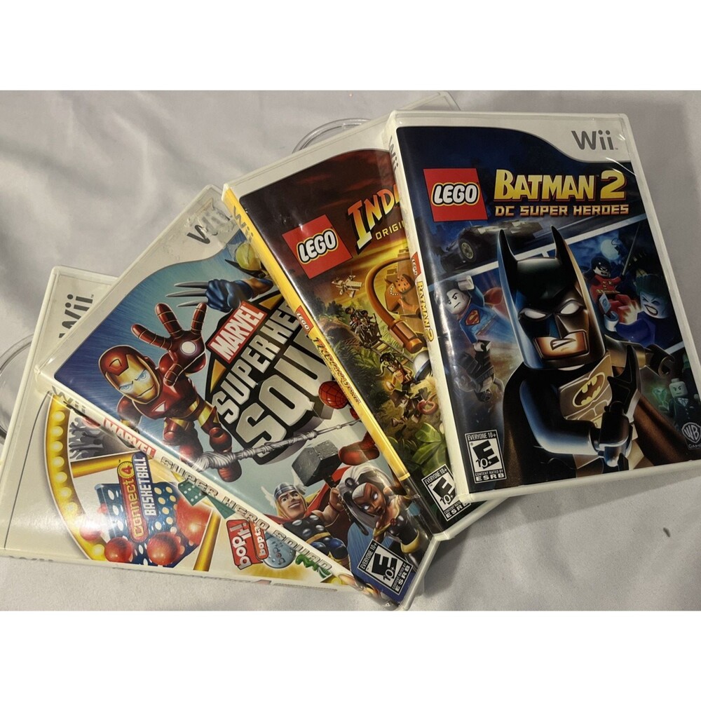 Nintendo Wii Family Games Lot – LEGO Batman 2, Indiana Jones, Marvel (4 Games)